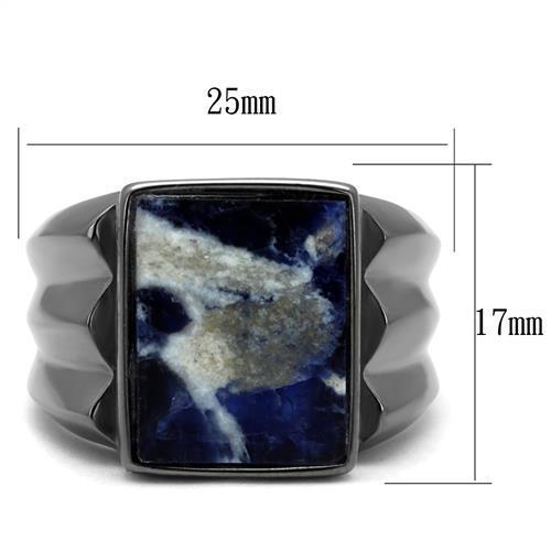 TK3012 IP Light Black Stainless Steel Ring featuring a semi-precious Sodalite stone in Capri Blue, showcasing a modern design.