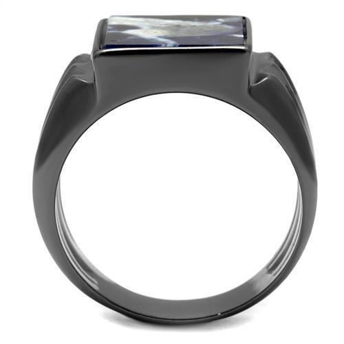 TK3012 IP Light Black Stainless Steel Ring featuring a semi-precious Sodalite stone in Capri Blue, showcasing a modern design.