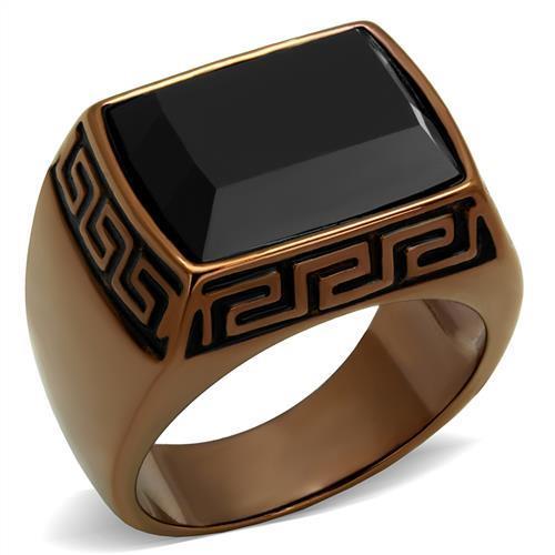 TK3014 IP Coffee light Stainless Steel Ring featuring a synthetic onyx stone, showcasing its elegant design and warm finish.