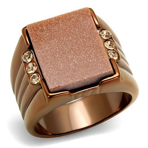 TK3015 IP Coffee light Stainless Steel Ring featuring a semi-precious gold sand stone in Siam color, showcasing a modern and elegant design.