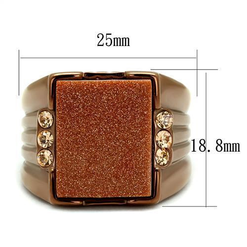 TK3015 IP Coffee light Stainless Steel Ring featuring a semi-precious gold sand stone in Siam color, showcasing a modern and elegant design.