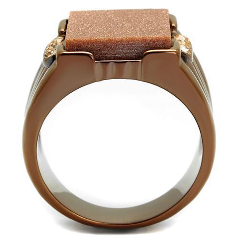 TK3015 IP Coffee light Stainless Steel Ring featuring a semi-precious gold sand stone in Siam color, showcasing a modern and elegant design.