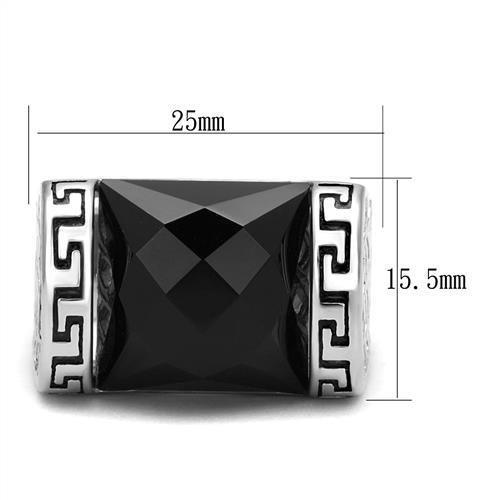 TK3016 High Polished Stainless Steel Ring featuring a synthetic onyx center stone in jet black color.