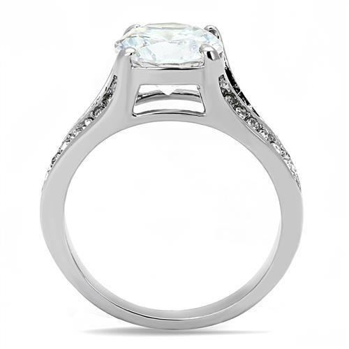 TK3020 High Polished Stainless Steel Ring featuring a clear AAA Grade CZ stone, showcasing its elegant design and shine.