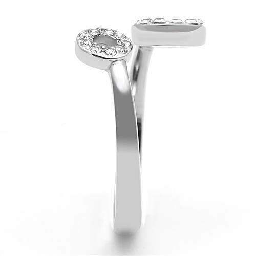 TK3025 High Polished Stainless Steel Ring featuring a clear top-grade crystal, showcasing its elegant design and shiny finish.