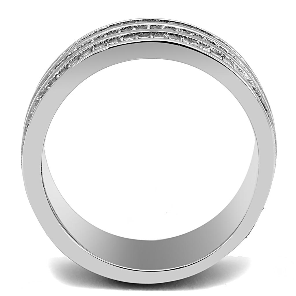 TK3028 High Polished Stainless Steel Ring featuring a clear top grade crystal centerpiece, showcasing a sleek and shiny design.