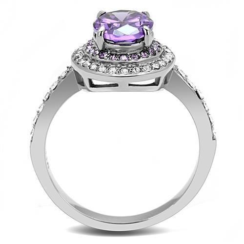 TK3032 High Polished Stainless Steel Ring featuring AAA Amethyst center stone, showcasing a sleek and shiny design.