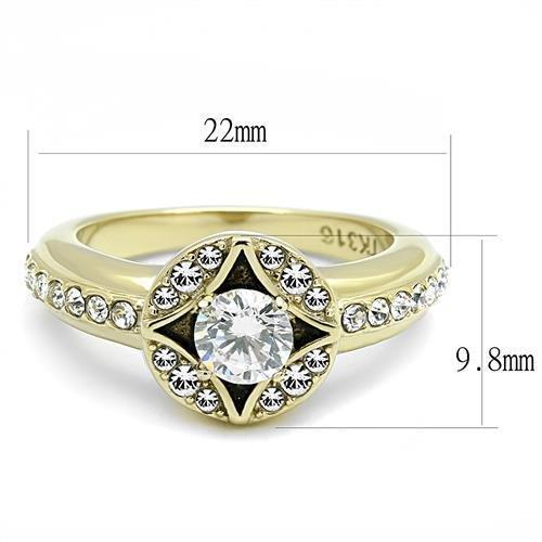 TK3034 IP Gold Stainless Steel Ring featuring a clear AAA Grade CZ stone, showcasing elegance and durability.