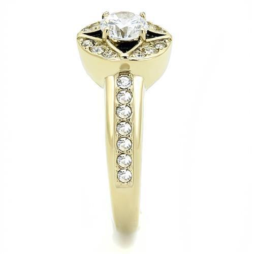 TK3034 IP Gold Stainless Steel Ring featuring a clear AAA Grade CZ stone, showcasing elegance and durability.