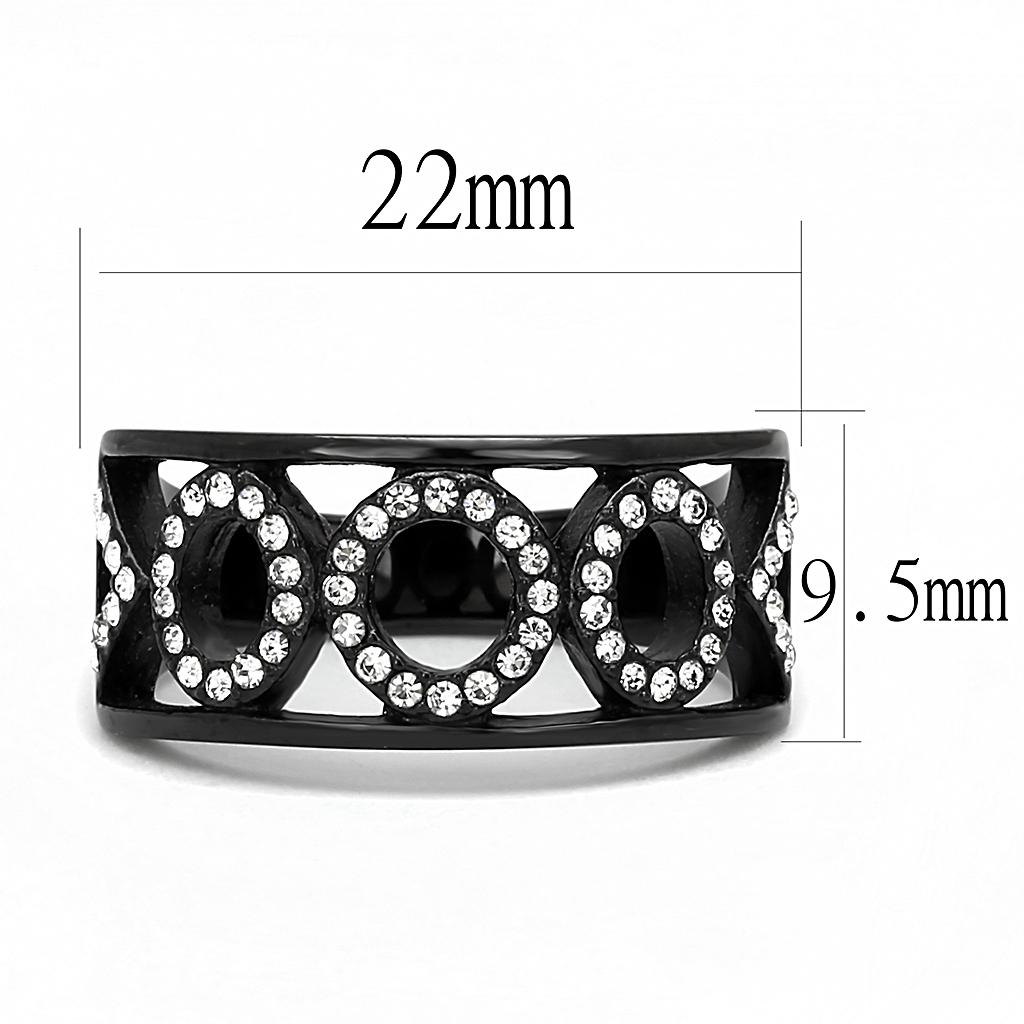 TK3046 IP Black Stainless Steel Ring featuring a clear top-grade crystal, showcasing a modern and elegant design.