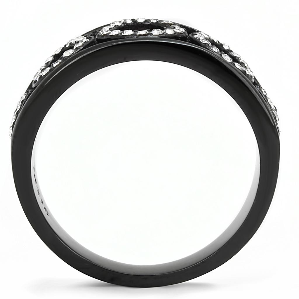 TK3046 IP Black Stainless Steel Ring featuring a clear top-grade crystal, showcasing a modern and elegant design.