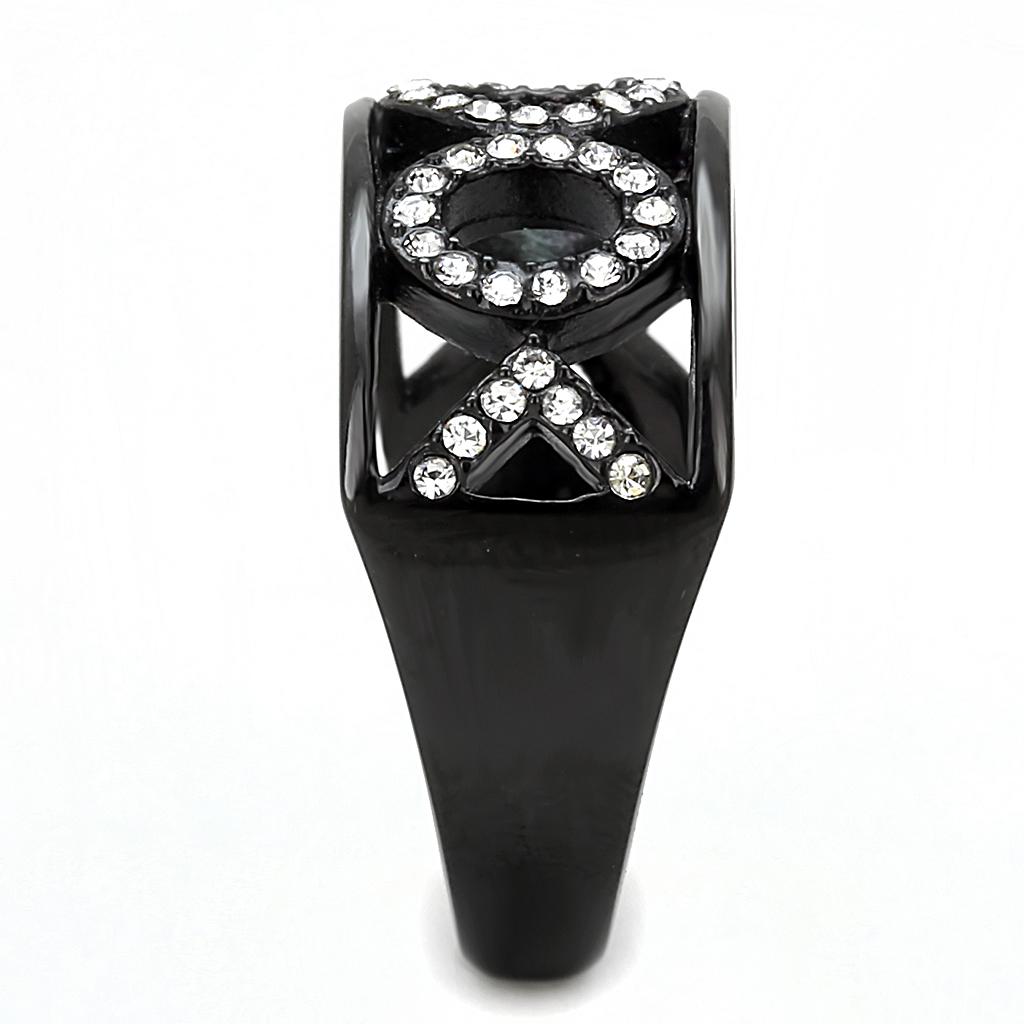 TK3046 IP Black Stainless Steel Ring featuring a clear top-grade crystal, showcasing a modern and elegant design.