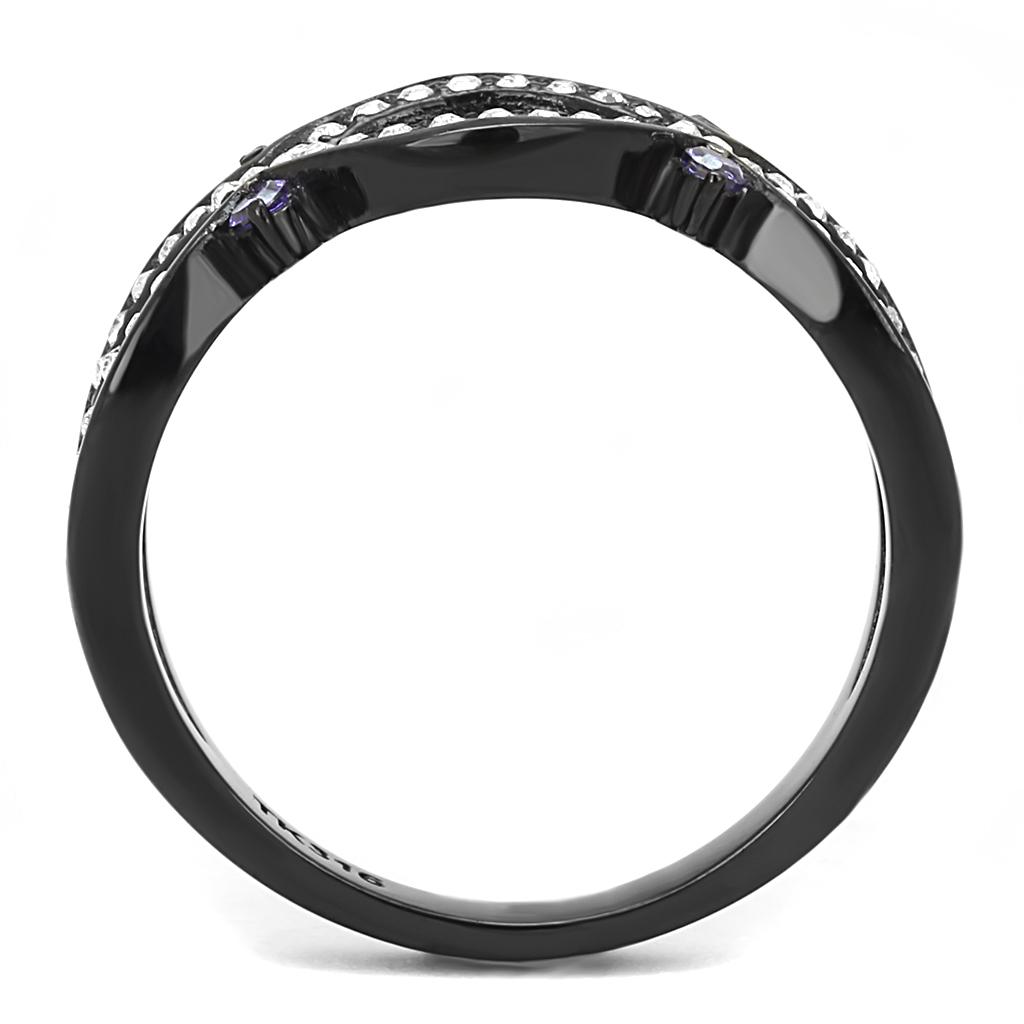 TK3047 IP Black Stainless Steel Ring featuring AAA Grade CZ in amethyst color, showcasing its elegant design and modern finish.