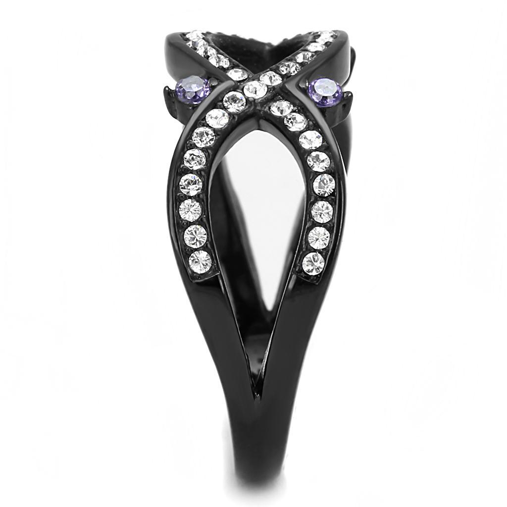 TK3047 IP Black Stainless Steel Ring featuring AAA Grade CZ in amethyst color, showcasing its elegant design and modern finish.