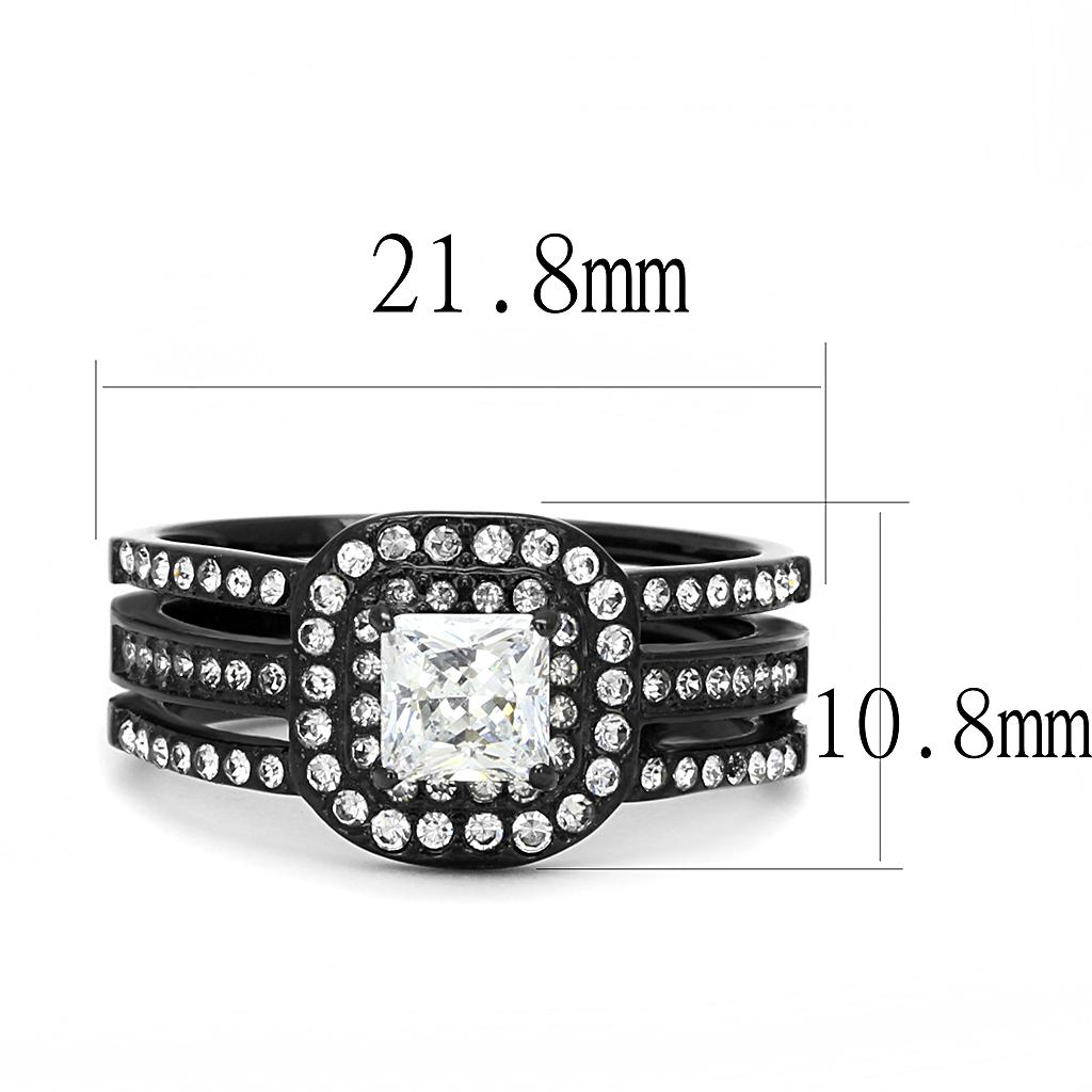 TK3048 IP Black Stainless Steel Ring featuring a clear AAA Grade CZ center stone, showcasing a sleek and modern design.