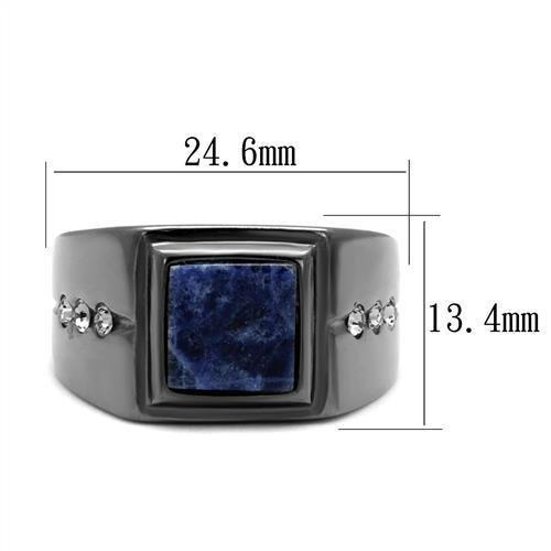 TK3006 IP Light Black Stainless Steel Ring featuring a blue sand stone, showcasing its elegant design and modern finish.