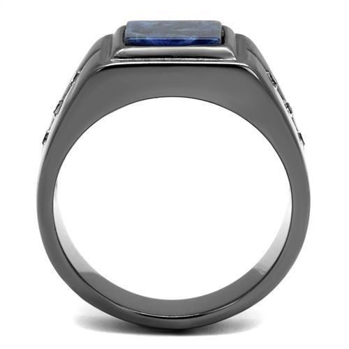 TK3006 IP Light Black Stainless Steel Ring featuring a blue sand stone, showcasing its elegant design and modern finish.