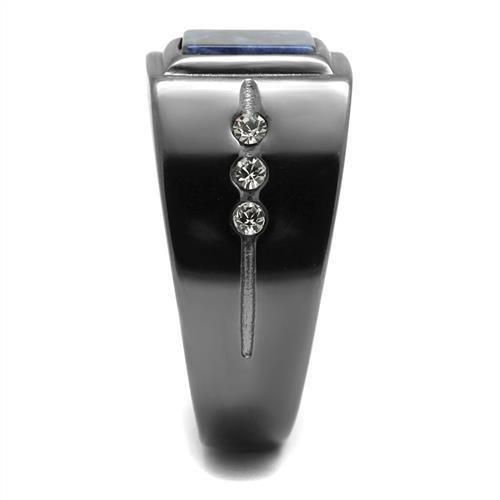 TK3006 IP Light Black Stainless Steel Ring featuring a blue sand stone, showcasing its elegant design and modern finish.