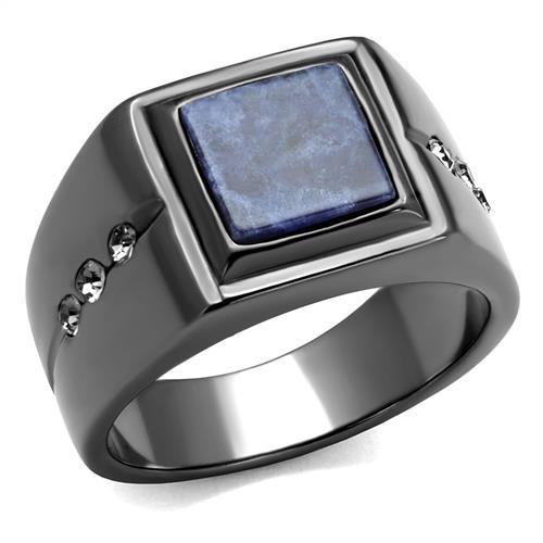 TK3006 IP Light Black Stainless Steel Ring featuring a blue sand stone, showcasing its elegant design and modern finish.