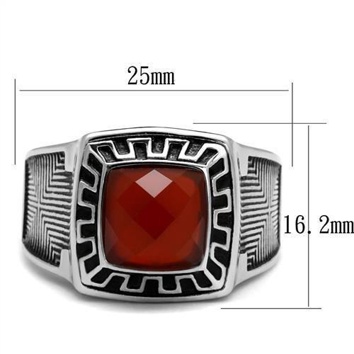 TK3007 High Polished Stainless Steel Ring featuring a Siam Agate center stone, showcasing a sleek and modern design.