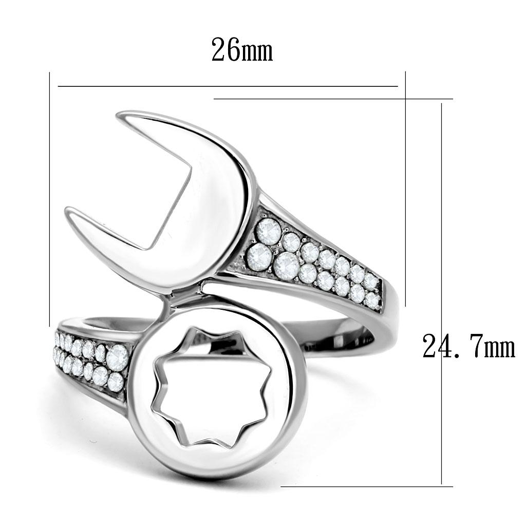 TK3097 High Polished Stainless Steel Ring featuring a clear AAA Grade CZ stone, showcasing a sleek and modern design.