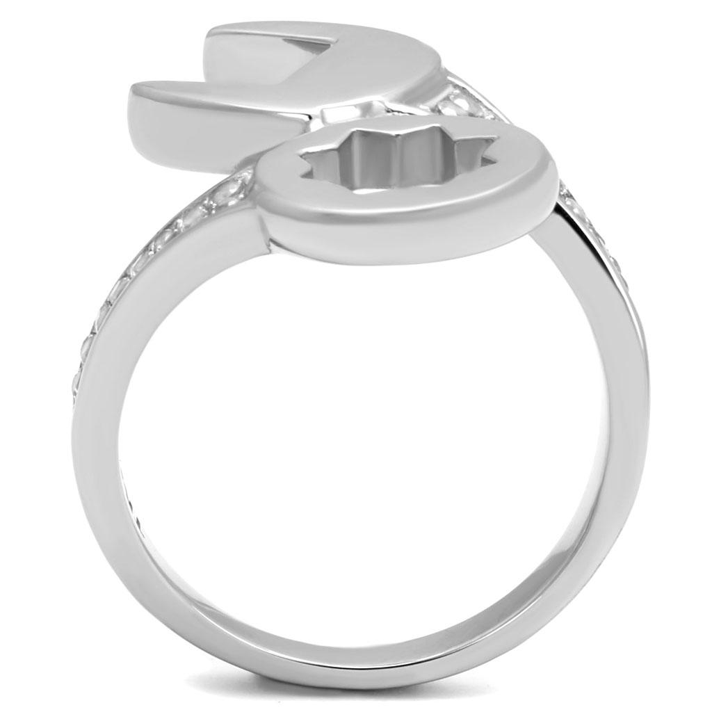 TK3097 High Polished Stainless Steel Ring featuring a clear AAA Grade CZ stone, showcasing a sleek and modern design.