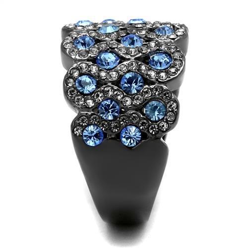 TK3111 IP Light Black Stainless Steel Ring with top-grade light sapphire crystal centerpiece, showcasing a modern and elegant design.