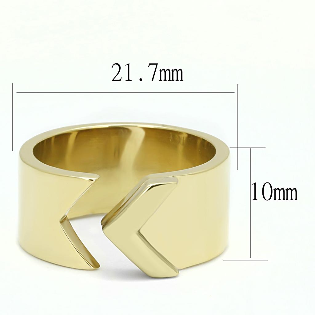 TK3120 IP Gold Stainless Steel Ring with a sleek design, featuring a shiny gold finish and no center stone, perfect for minimalist style.