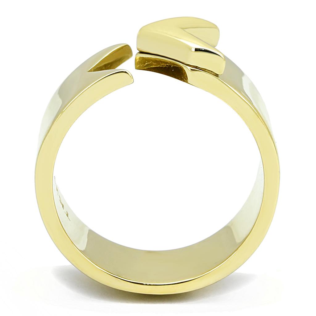 TK3120 IP Gold Stainless Steel Ring with a sleek design, featuring a shiny gold finish and no center stone, perfect for minimalist style.