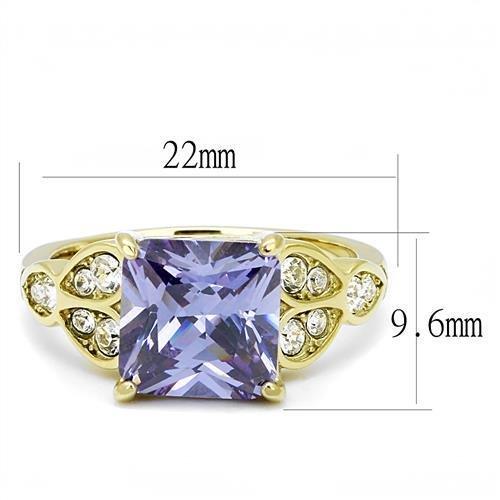 TK3125 IP Gold Stainless Steel Ring featuring AAA Grade CZ stone in light amethyst color, showcasing a luxurious and elegant design.