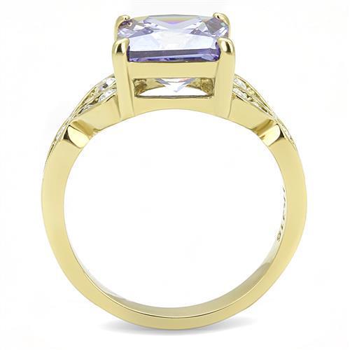 TK3125 IP Gold Stainless Steel Ring featuring AAA Grade CZ stone in light amethyst color, showcasing a luxurious and elegant design.