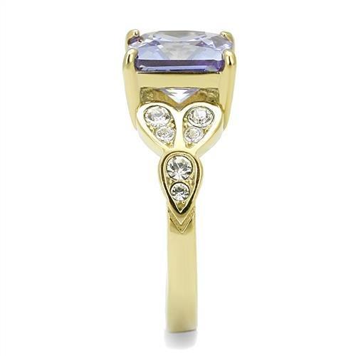 TK3125 IP Gold Stainless Steel Ring featuring AAA Grade CZ stone in light amethyst color, showcasing a luxurious and elegant design.