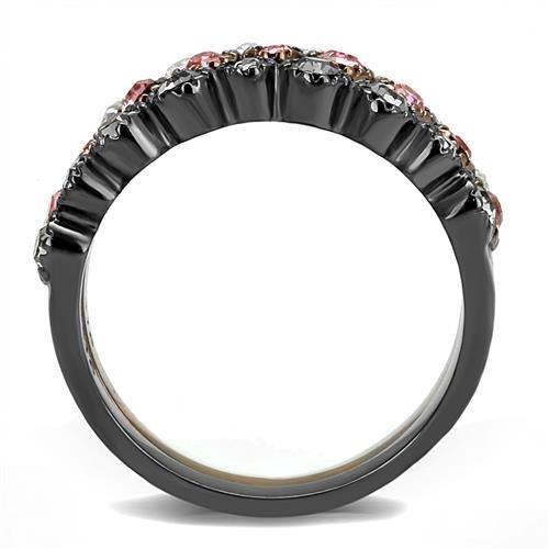 TK3136 IP Light Black and Coffee Stainless Steel Ring featuring a multi-color top-grade crystal, showcasing its elegant design and finish.