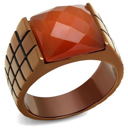 TK3114 IP Coffee light Stainless Steel Ring featuring a vibrant orange Cat Eye stone, elegantly designed for comfort and style.