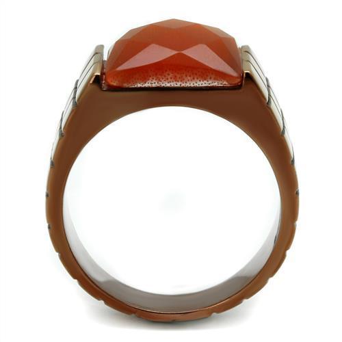 TK3114 IP Coffee light Stainless Steel Ring featuring a vibrant orange Cat Eye stone, elegantly designed for comfort and style.