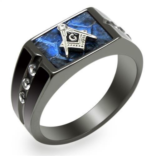 TK3116 Two-Tone IP Black Stainless Steel Ring featuring a clear AAA Grade CZ stone, showcasing a modern and elegant design.