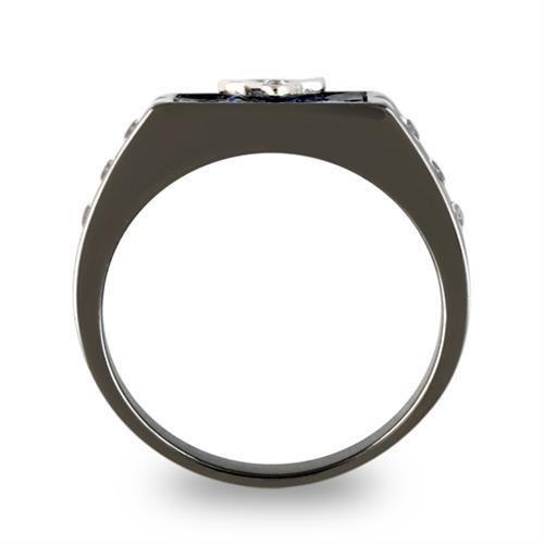 TK3116 Two-Tone IP Black Stainless Steel Ring featuring a clear AAA Grade CZ stone, showcasing a modern and elegant design.