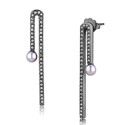 TK3161 IP Light Black Stainless Steel Earrings featuring a synthetic light amethyst pearl, showcasing a sleek and modern design.