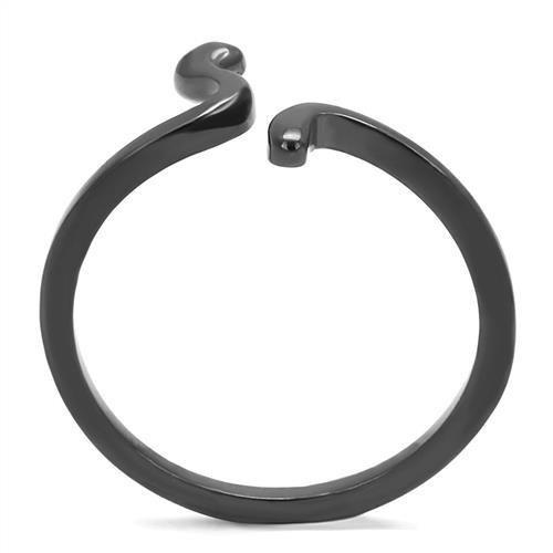 TK3164 IP Black Stainless Steel Ring with a sleek, minimalist design, featuring a smooth black finish and no center stone.