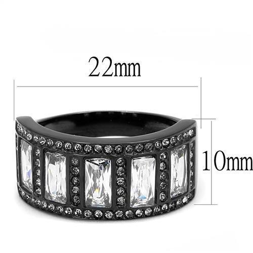 TK3168 IP Black Stainless Steel Ring featuring AAA Grade clear CZ stone, showcasing a modern and elegant design.