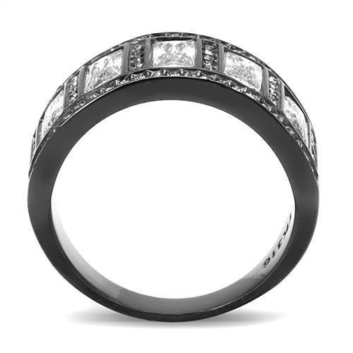 TK3168 IP Black Stainless Steel Ring featuring AAA Grade clear CZ stone, showcasing a modern and elegant design.