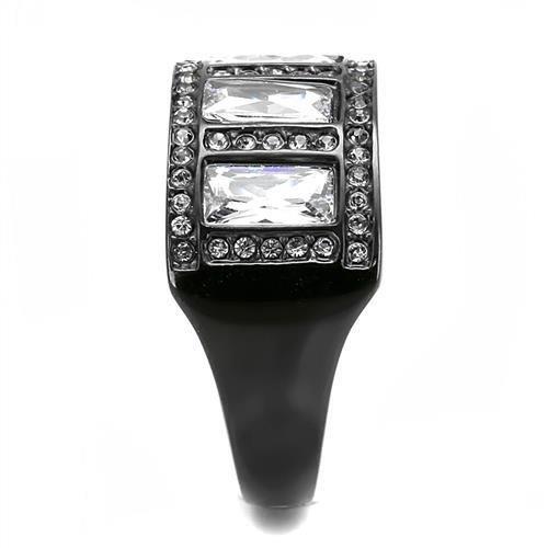 TK3168 IP Black Stainless Steel Ring featuring AAA Grade clear CZ stone, showcasing a modern and elegant design.