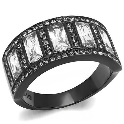 TK3168 IP Black Stainless Steel Ring featuring AAA Grade clear CZ stone, showcasing a modern and elegant design.