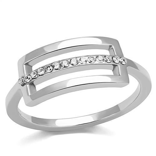 TK3177 High Polished Stainless Steel Ring featuring a clear AAA Grade CZ stone, showcasing a sleek and shiny design.