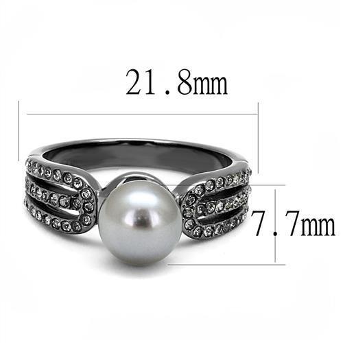 TK3170 IP Light Black Stainless Steel Ring featuring a gray synthetic pearl centerpiece, showcasing a modern and elegant design.