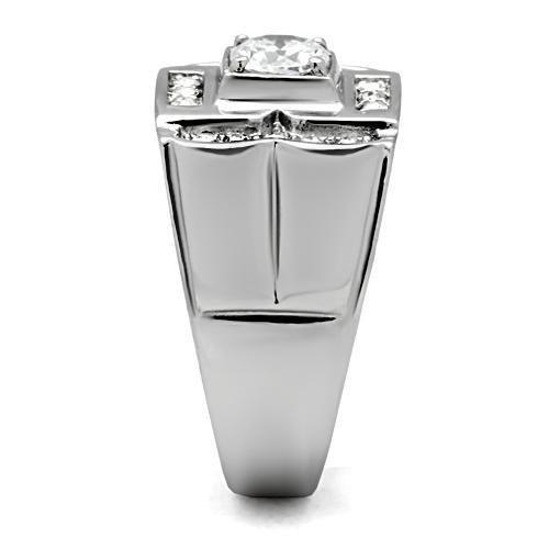 TK318 High Polished Stainless Steel Ring featuring AAA Grade clear CZ stone, showcasing its elegant design and shiny finish.