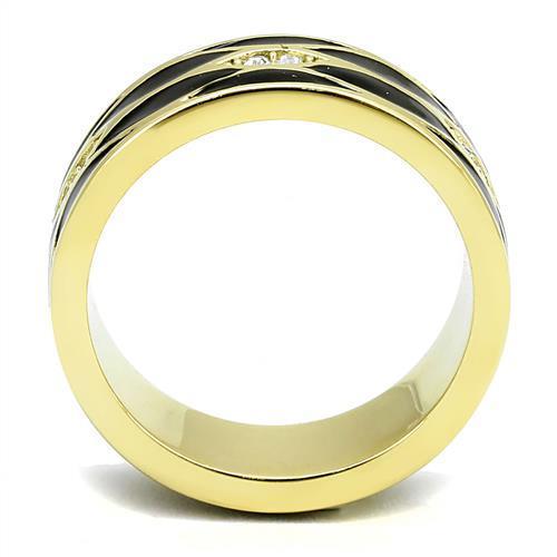 TK3182 IP Gold Stainless Steel Ring featuring a clear top-grade crystal centerpiece, showcasing a luxurious and elegant design.