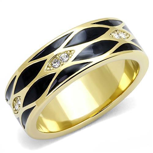 TK3182 IP Gold Stainless Steel Ring featuring a clear top-grade crystal centerpiece, showcasing a luxurious and elegant design.