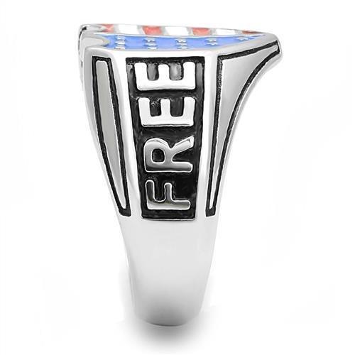 TK3192 High Polished Stainless Steel Ring featuring a vibrant multi-color epoxy center stone, showcasing a sleek and modern design.