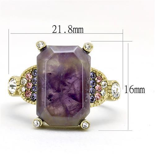 TK3195 IP Gold Stainless Steel Ring featuring a semi-precious Amethyst crystal, showcasing its elegant design and luxurious finish.